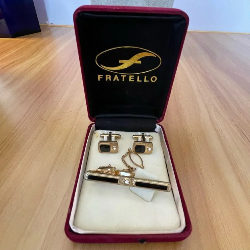 Fratello cufflink and tie bar alligator clasp pin black gold